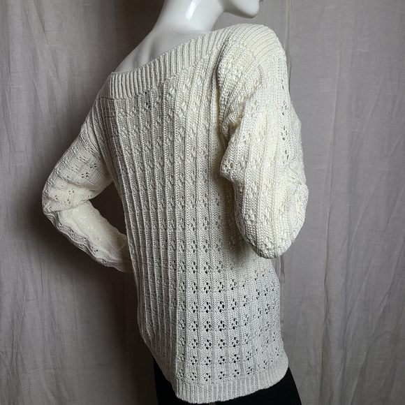 Linea Domani Women's M Pullover Sweater Cream Lace Knit Crochet Boat Neck - Picture 6 of 11